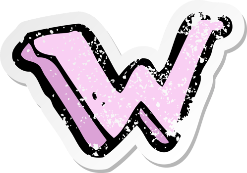 retro distressed sticker of a cartoon letter W drawing png