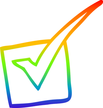 rainbow gradient line drawing of a cartoon tick mark png