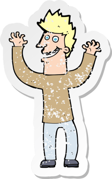 retro distressed sticker of a cartoon excited man drawing png
