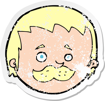 retro distressed sticker of a cartoon man with mustache drawing png