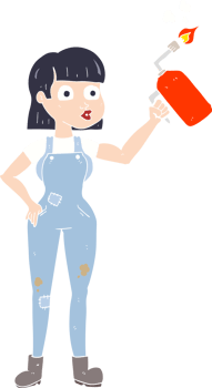 flat color illustration of woman in dungarees png