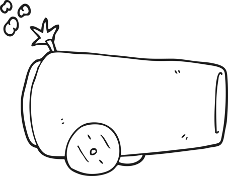 hand drawn black and white cartoon cannon png