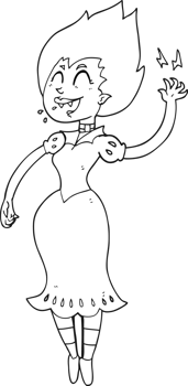 hand drawn black and white cartoon vampire girl png