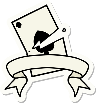 tattoo style sticker with banner of a torn card png