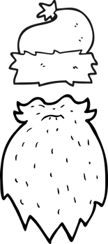 hand drawn black and white cartoon santa hat and beard png
