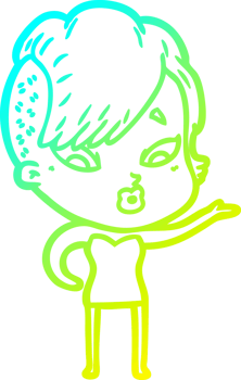 cold gradient line drawing of a cartoon surprised girl png