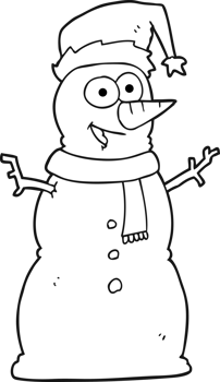 hand drawn black and white cartoon snowman png