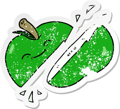 distressed sticker of a cartoon sliced apple png