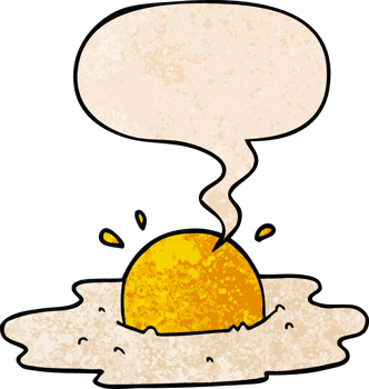 cartoon fried egg with speech bubble in retro texture style png