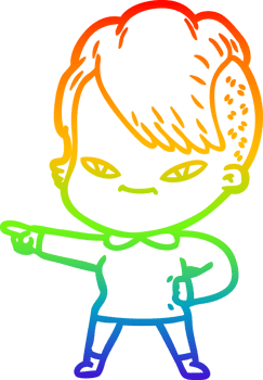 rainbow gradient line drawing of a cute cartoon girl with hipster haircut png