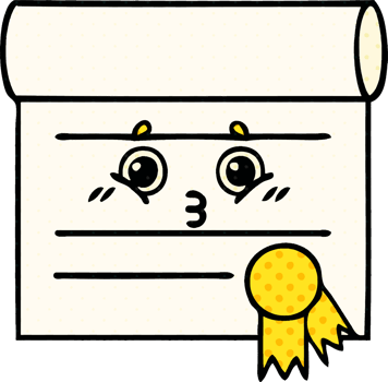 comic book style cartoon of a certificate png