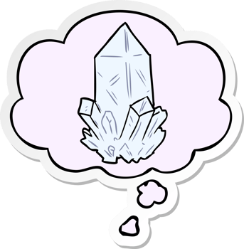 cartoon quartz crystal with thought bubble as a printed sticker png