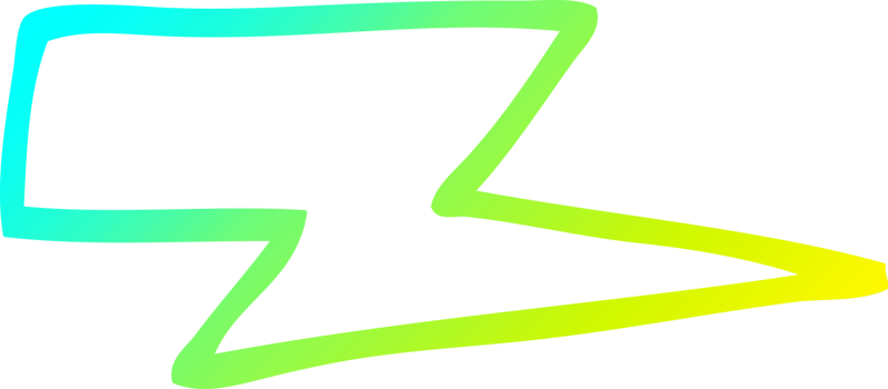 cold gradient line drawing of a cartoon lightening bolt png