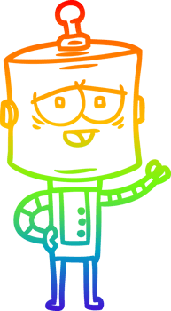 rainbow gradient line drawing of a cartoon robot png