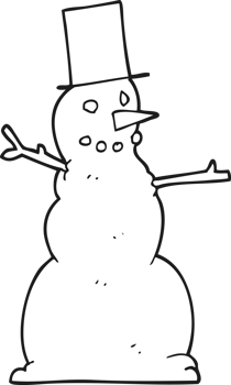 hand drawn black and white cartoon snowman png