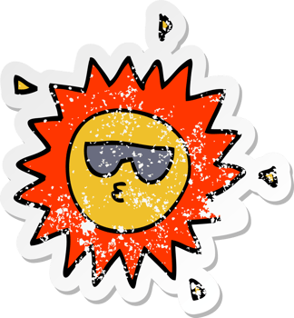 distressed sticker of a cartoon sun png