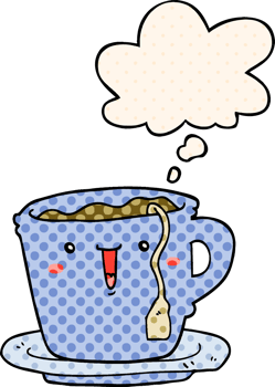 cute cartoon cup and saucer with thought bubble in comic book style png