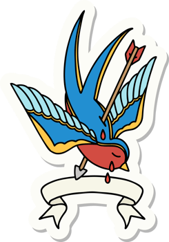 tattoo style sticker with banner of a swallow pierced by arrow png