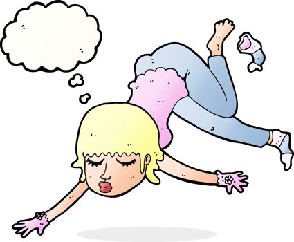 cartoon woman floating with thought bubble png
