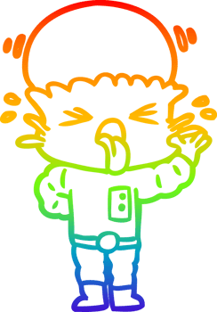 rainbow gradient line drawing of a disgusted cartoon alien png