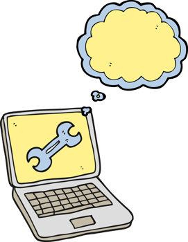 hand drawn thought bubble cartoon laptop computer with fix screen png