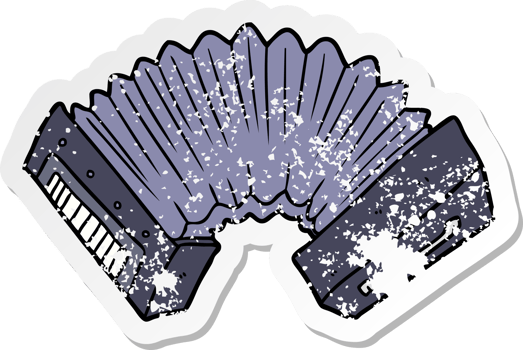 distressed sticker of a cartoon accordion png