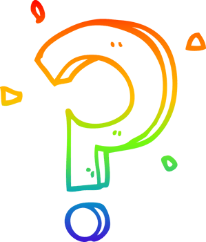 rainbow gradient line drawing of a cartoon question mark png