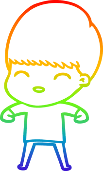rainbow gradient line drawing of a happy cartoon boy png