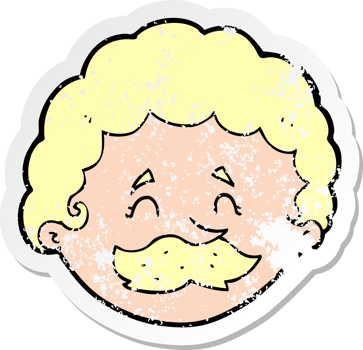 retro distressed sticker of a cartoon man with mustache drawing png