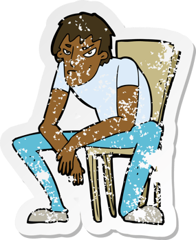 retro distressed sticker of a cartoon dejected man png