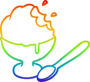 rainbow gradient line drawing of a ice cream dessert in bowl png