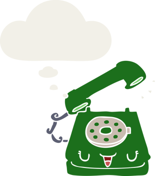 cute cartoon telephone with thought bubble in retro style png