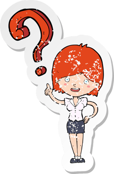 retro distressed sticker of a cartoon woman asking question png