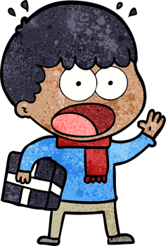 cartoon shocked man with gift png
