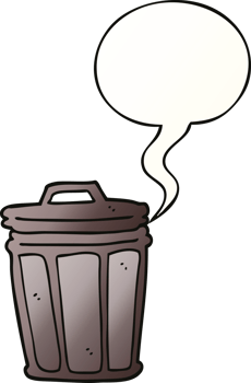 cartoon trash can with speech bubble in smooth gradient style png