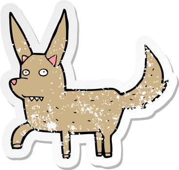 retro distressed sticker of a cartoon wild dog drawing png