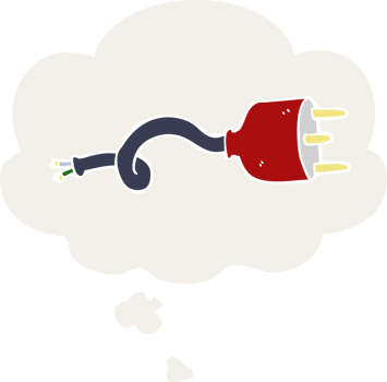 cartoon electrical plug with thought bubble in retro style png
