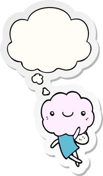 cute cloud head creature with thought bubble as a printed sticker png