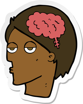 sticker of a cartoon head with brain symbol png
