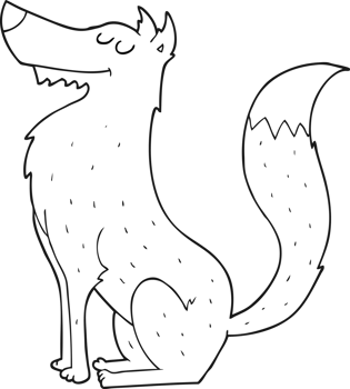 hand drawn black and white cartoon wolf png