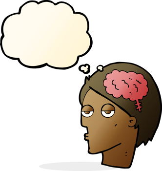 cartoon head with brain symbol with thought bubble png