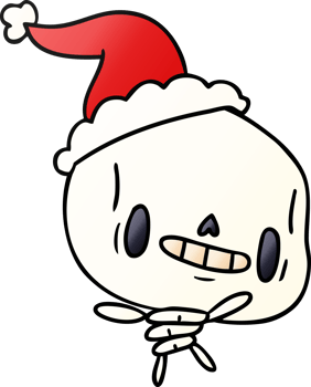 hand drawn christmas gradient cartoon of kawaii skeleton png
