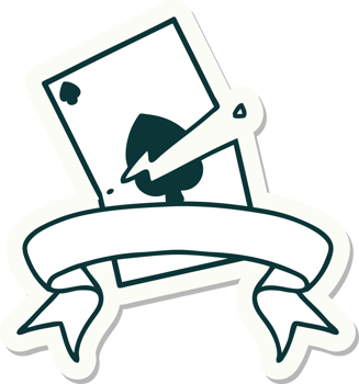 tattoo style sticker with banner of a torn card png