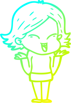 cold gradient line drawing of a happy cartoon girl png