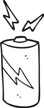 hand drawn black and white cartoon battery png