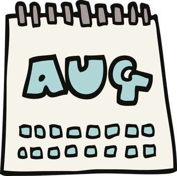 cartoon doodle calendar showing month of august png