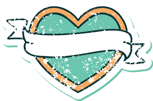 iconic distressed sticker tattoo style image of a heart and banner png