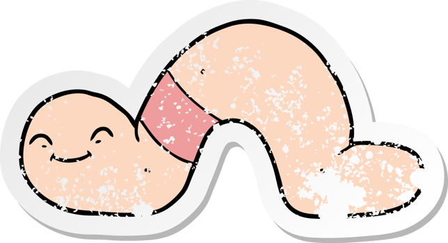 distressed sticker of a cartoon worm png