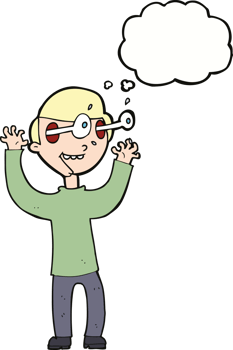 cartoon man with popping out eyes with thought bubble png