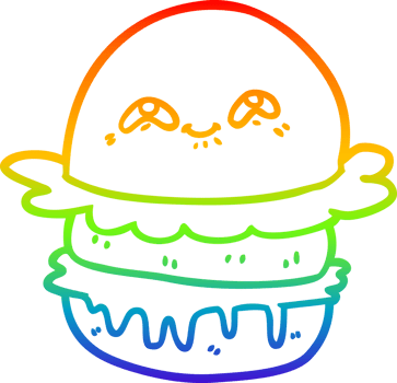 rainbow gradient line drawing of a cartoon fast food burger png